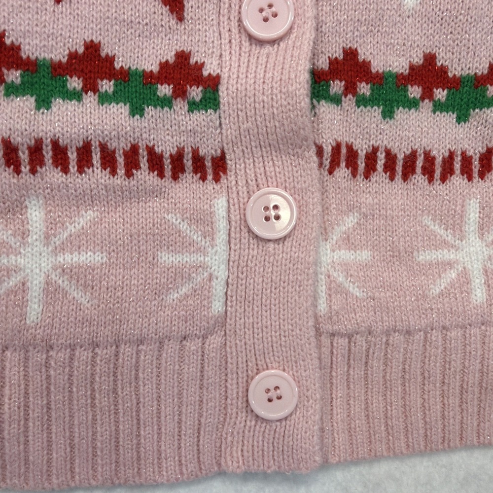 Holiday Hype Pink‎ Christmas Cardigan Sweater size Small Candy Canes Stars Trees - Picture 6 of 14